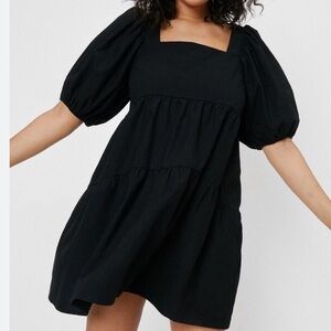 Nasty Gal Plus Size Puff Sleeve Square Neck Tiered Flowy Mini Dress